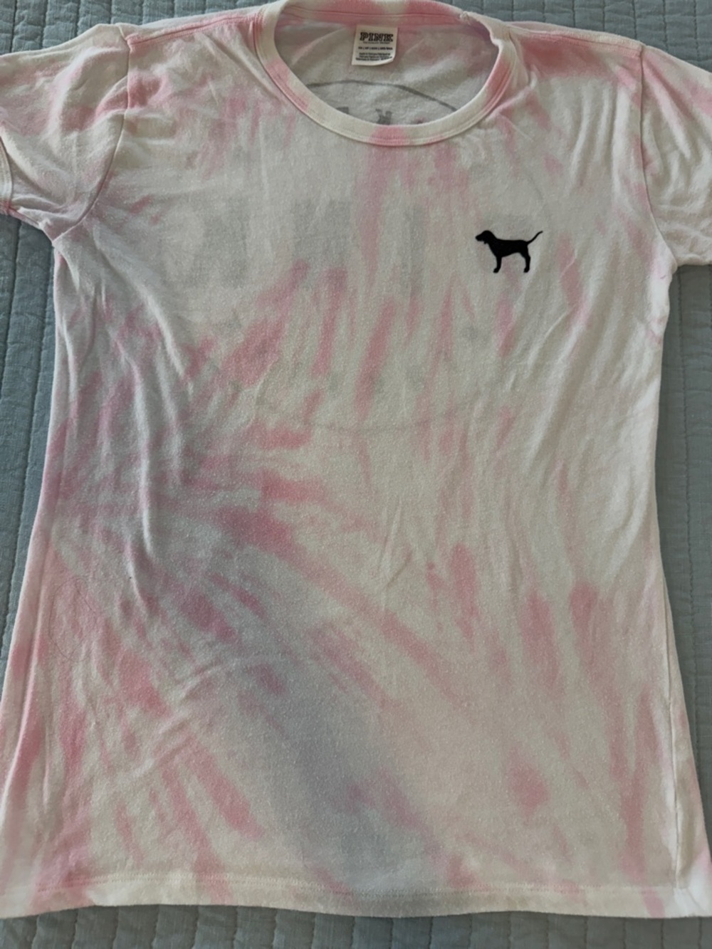 PINK Victoria's Secret Girls' Light Pink Tie-Dye Tee with Dog Logo